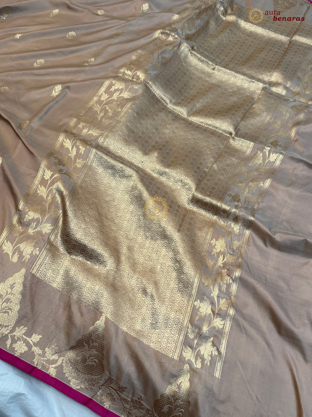 Beige Pure Katan Silk Handloom Banarasi Saree