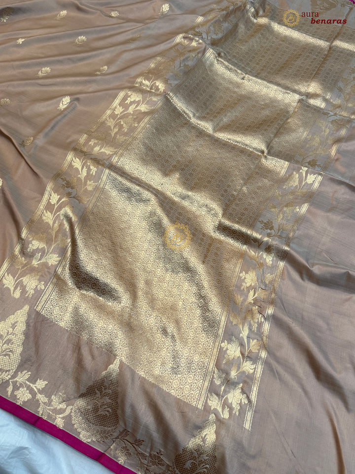 Beige Pure Katan Silk Handloom Banarasi Saree