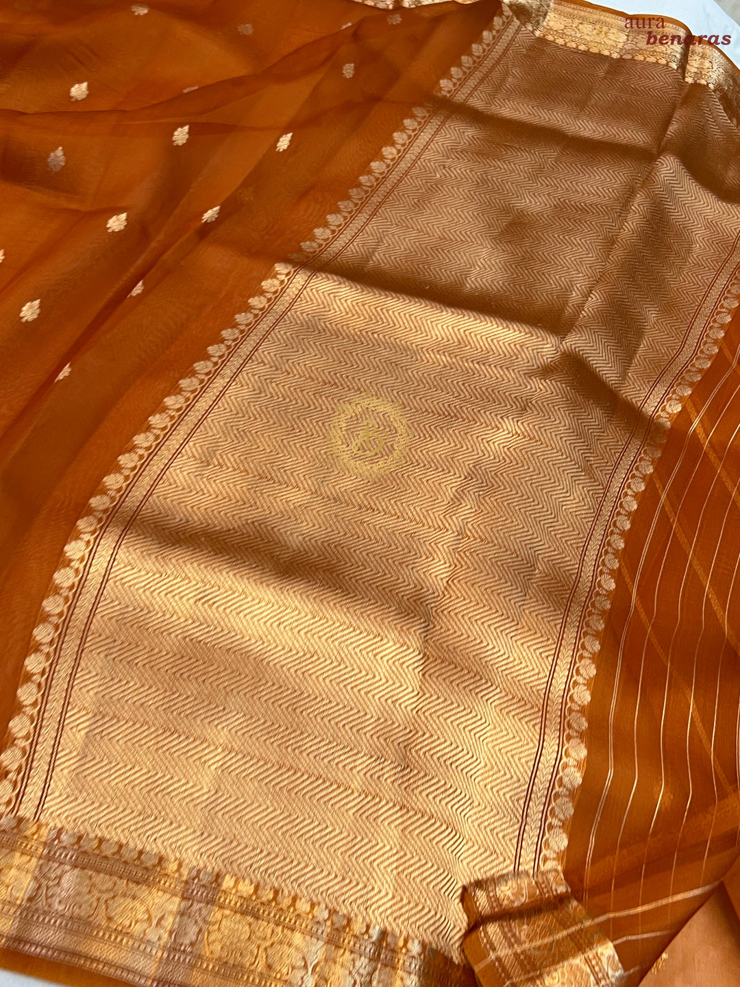 Earthy Orange Pure Kora Silk Handloom Banarasi Saree