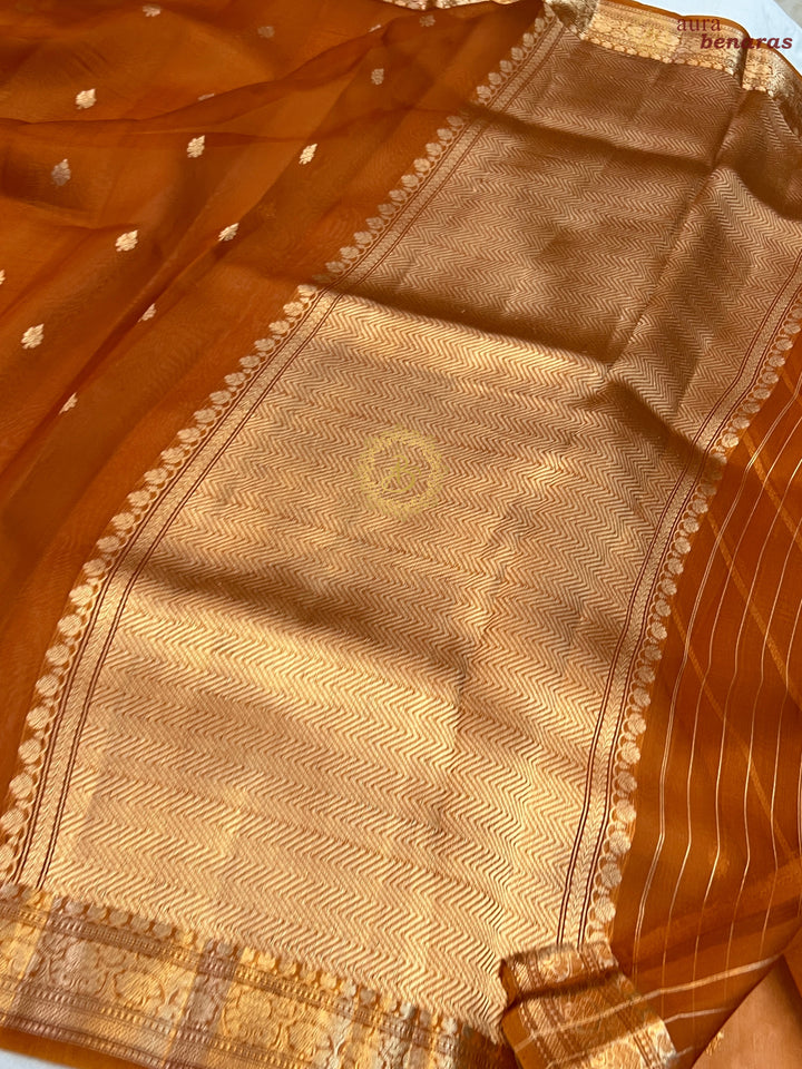 Earthy Orange Pure Kora Silk Handloom Banarasi Saree