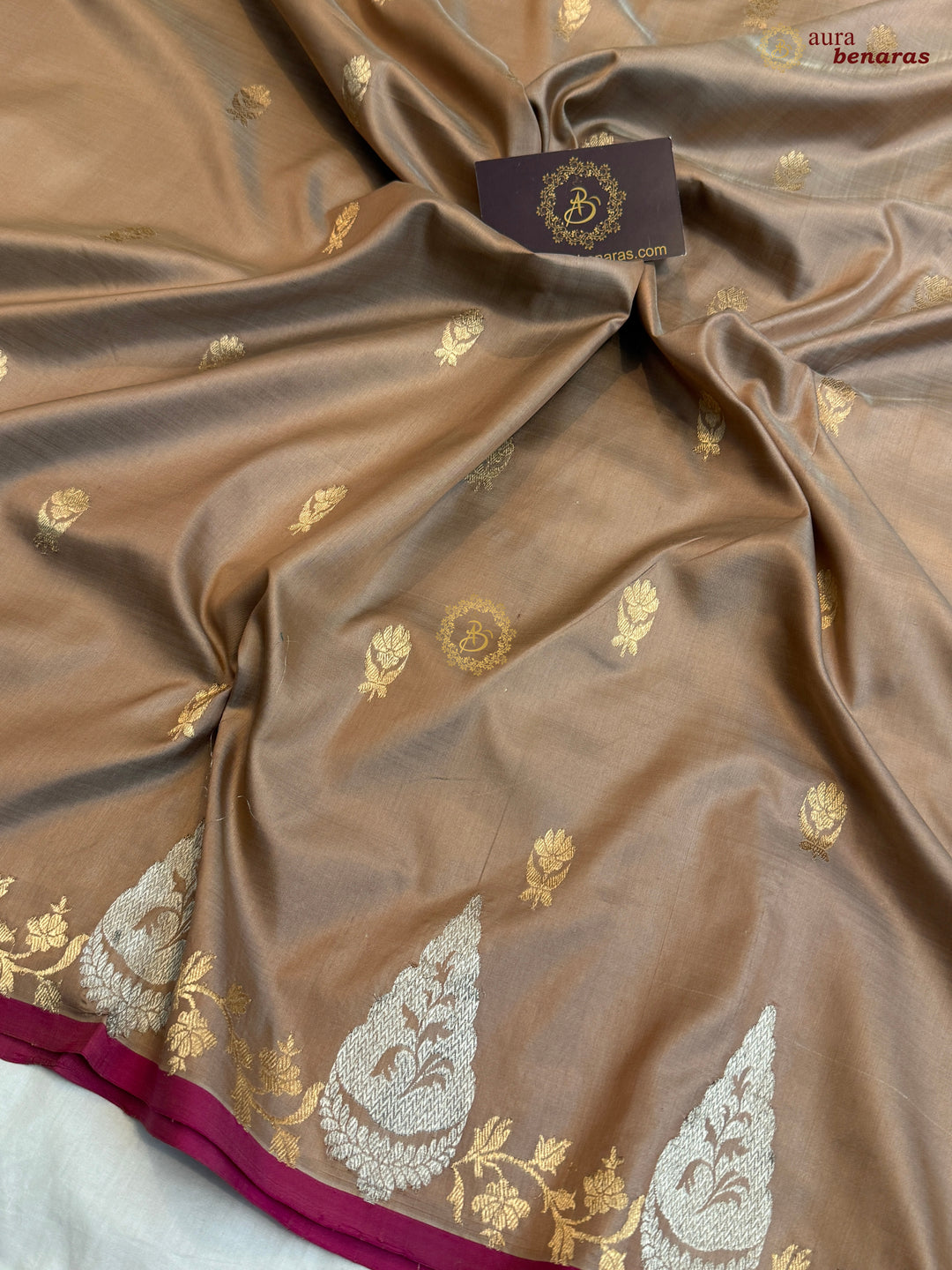 Beige Pure Katan Silk Handloom Banarasi Saree