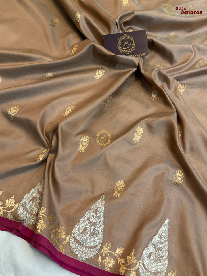 Beige Pure Katan Silk Handloom Banarasi Saree