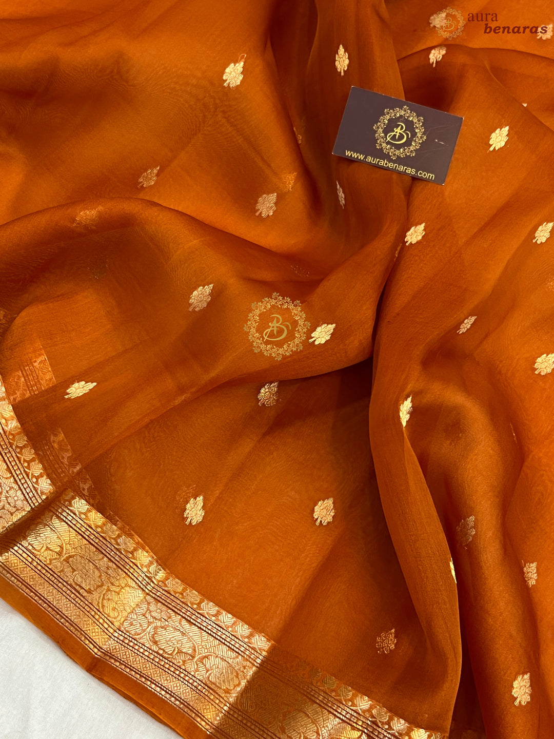 Earthy Orange Pure Kora Silk Handloom Banarasi Saree