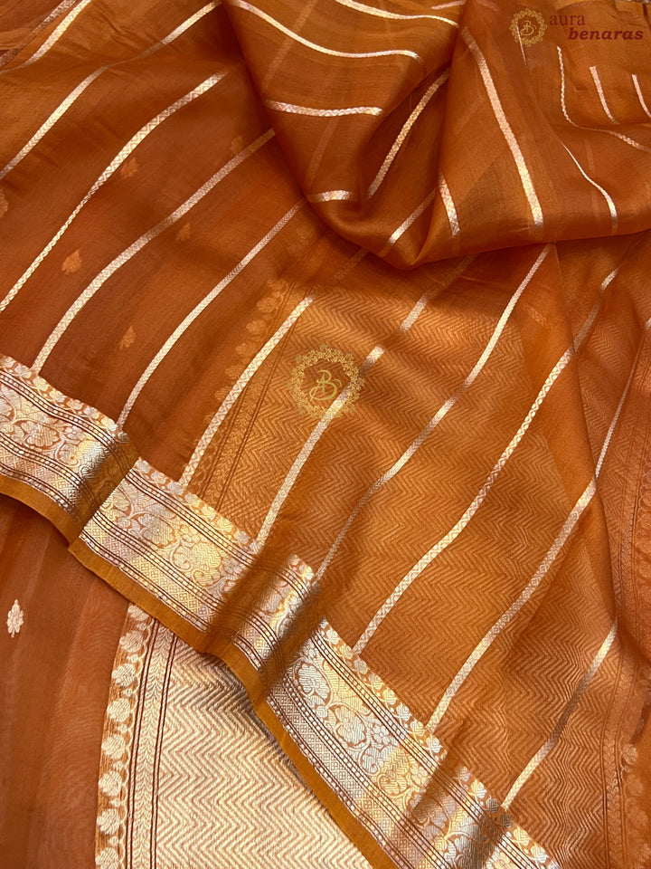 Earthy Orange Pure Kora Silk Handloom Banarasi Saree