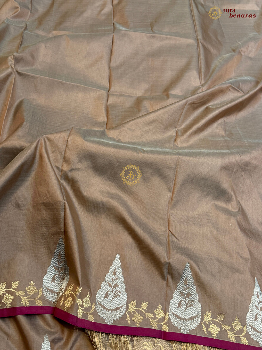 Beige Pure Katan Silk Handloom Banarasi Saree