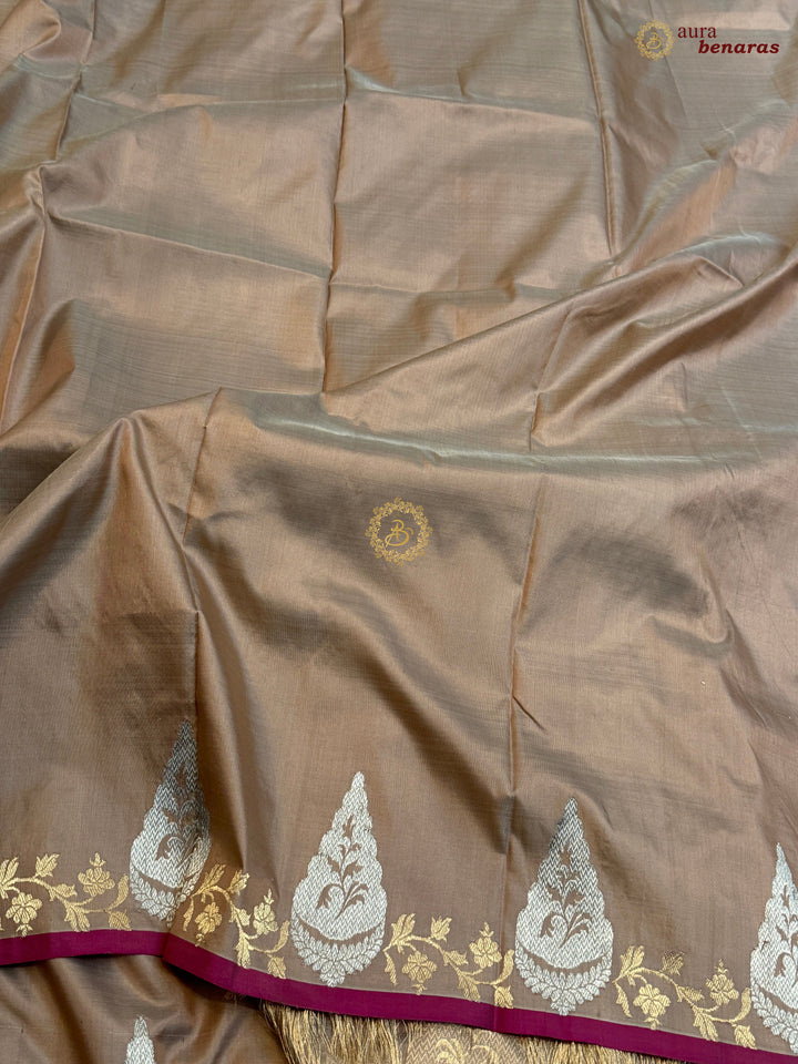 Beige Pure Katan Silk Handloom Banarasi Saree