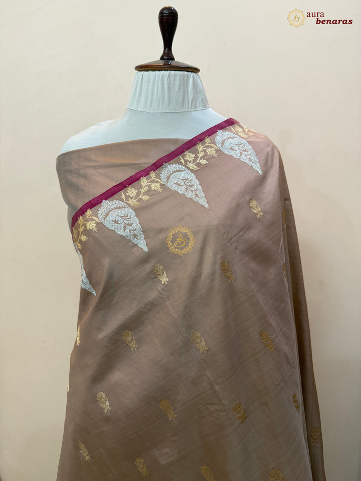 Beige Pure Katan Silk Handloom Banarasi Saree