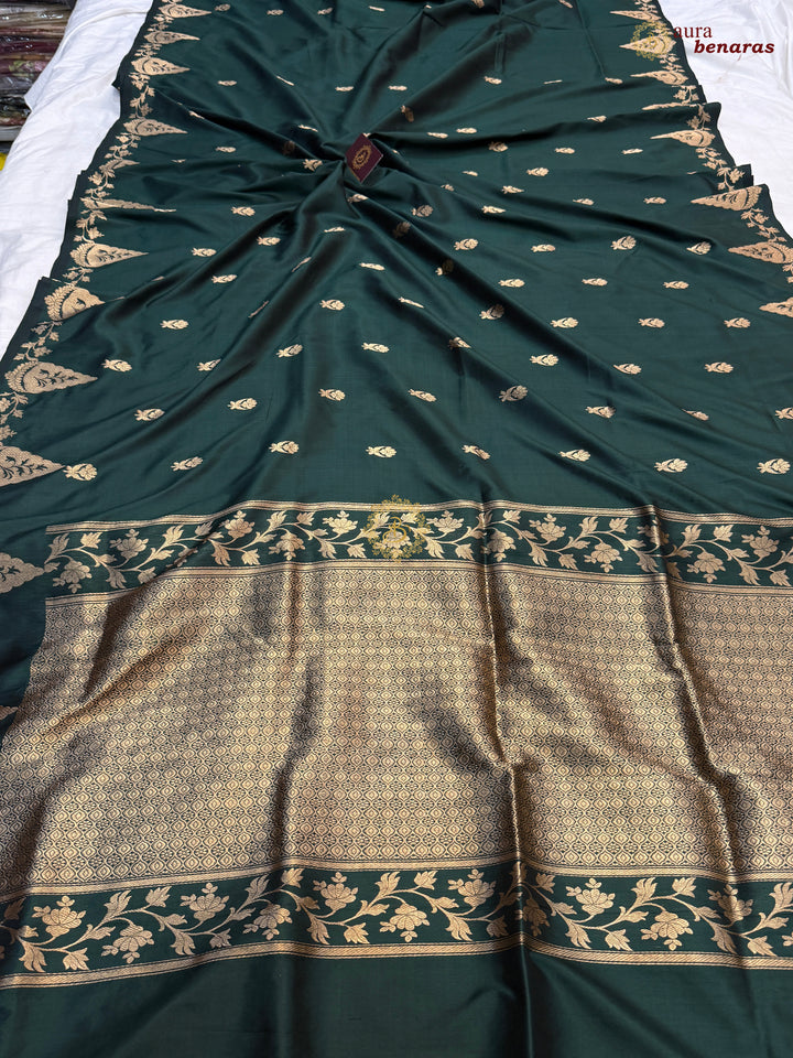 Bottle Green Pure Katan Silk Handloom Banarasi Saree