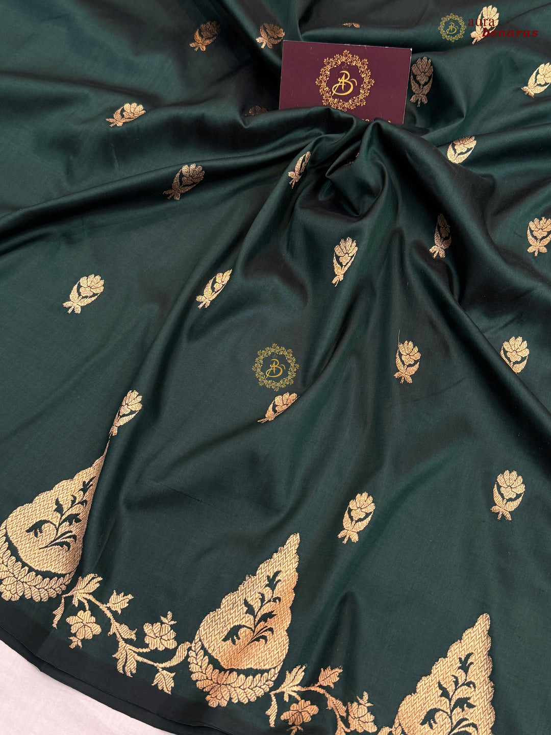 Bottle Green Pure Katan Silk Handloom Banarasi Saree