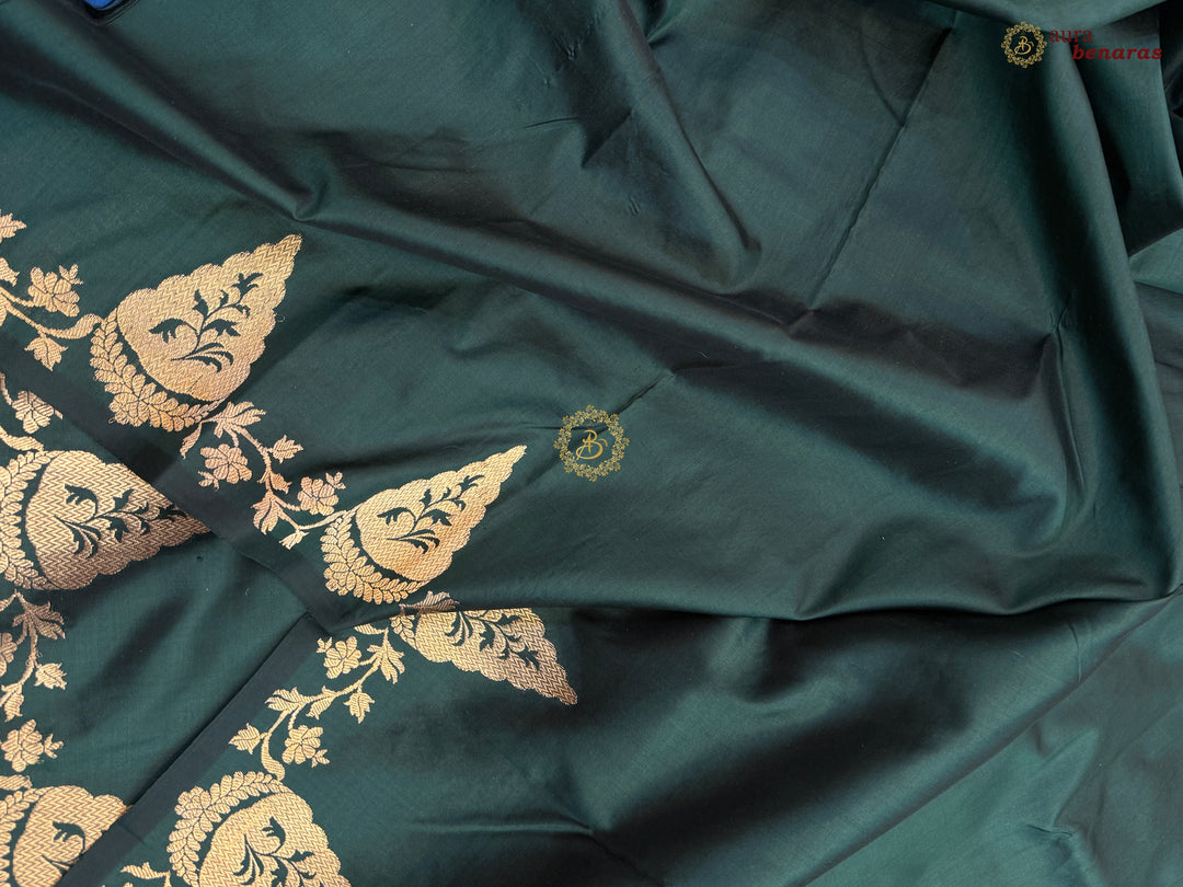 Bottle Green Pure Katan Silk Handloom Banarasi Saree