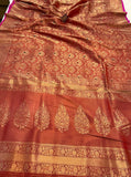 Deep Red Banarasi Handloom Katan Silk Saree - Aura Benaras