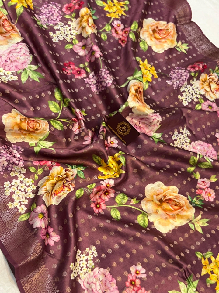 Deep Onion Pink Banarasi Handloom Chiniya Silk Saree - Aura Benaras