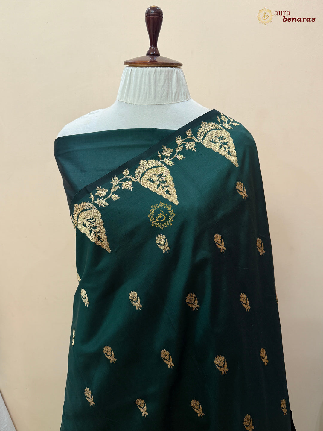 Bottle Green Pure Katan Silk Handloom Banarasi Saree