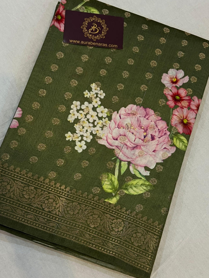 Mehendi Green Banarasi Handloom Chiniya Silk Saree