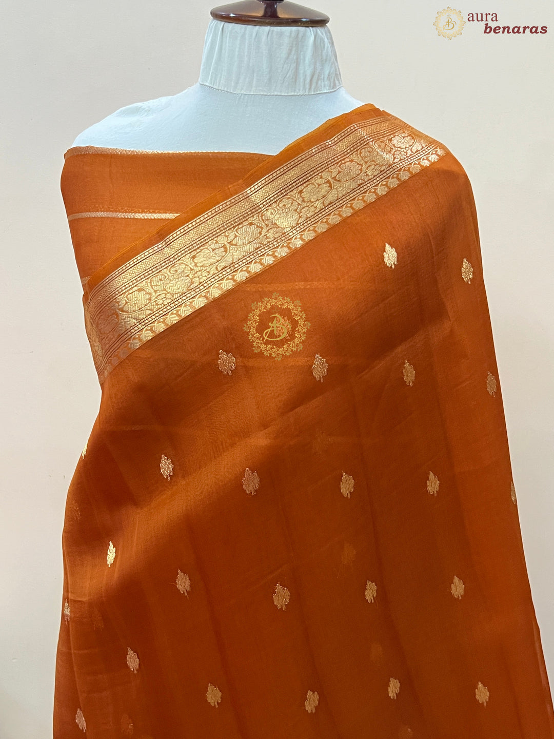 Earthy Orange Pure Kora Silk Handloom Banarasi Saree