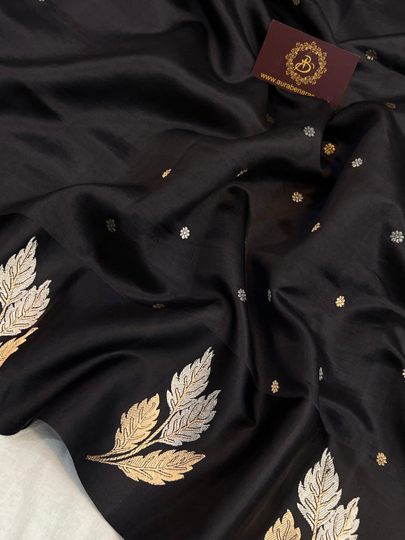 Black Pure Silk Banarasi Saree – Kadhwa Motifs & Mashru Border