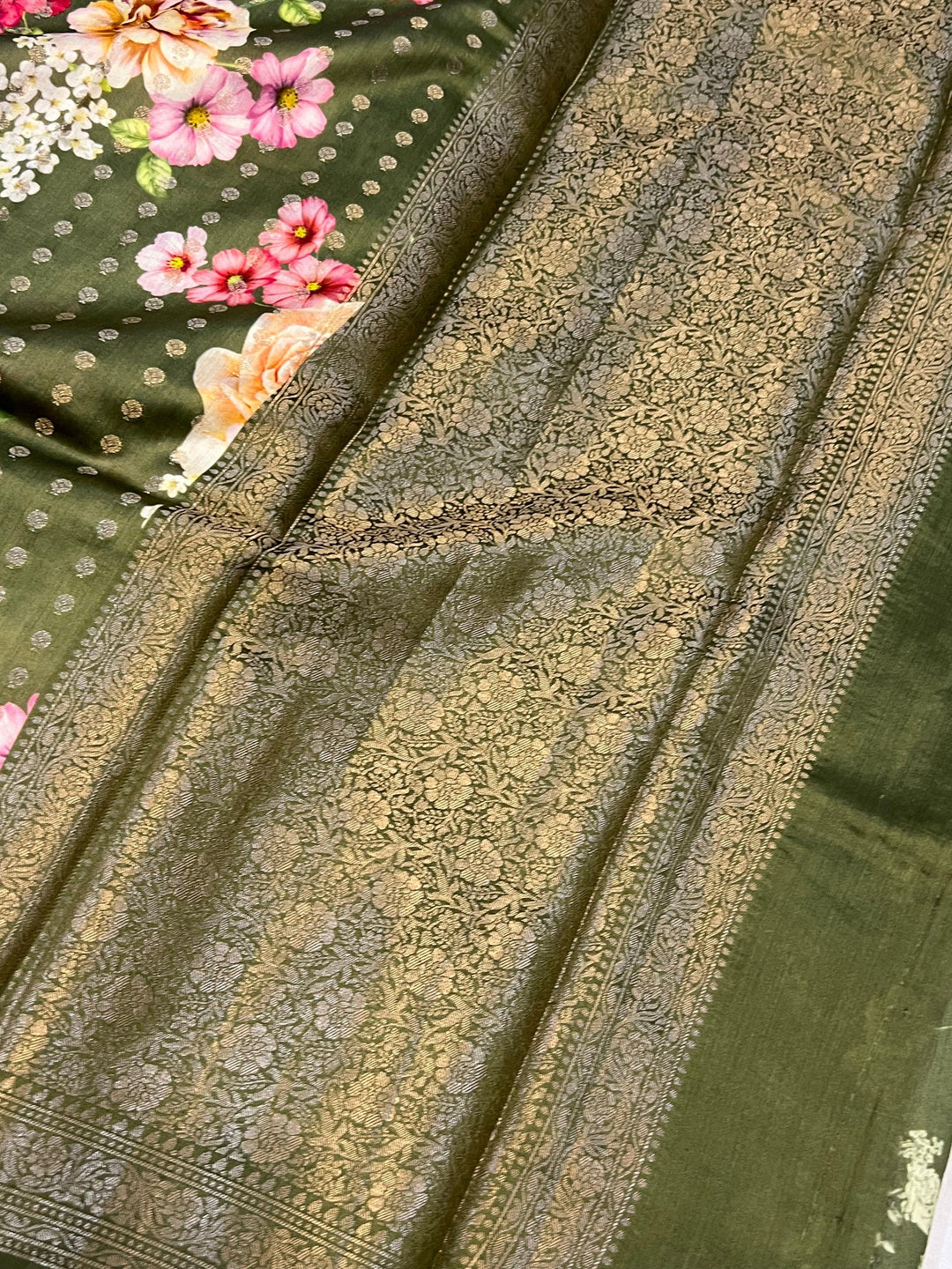 Mehendi Green Banarasi Handloom Chiniya Silk Saree