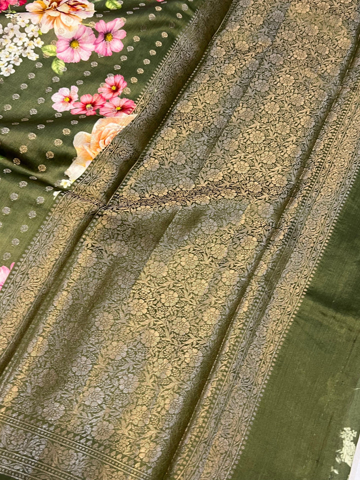 Mehendi Green Banarasi Handloom Chiniya Silk Saree