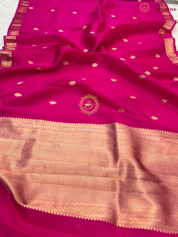 Rani Pink Pure Kora Silk Handloom Banarasi Saree