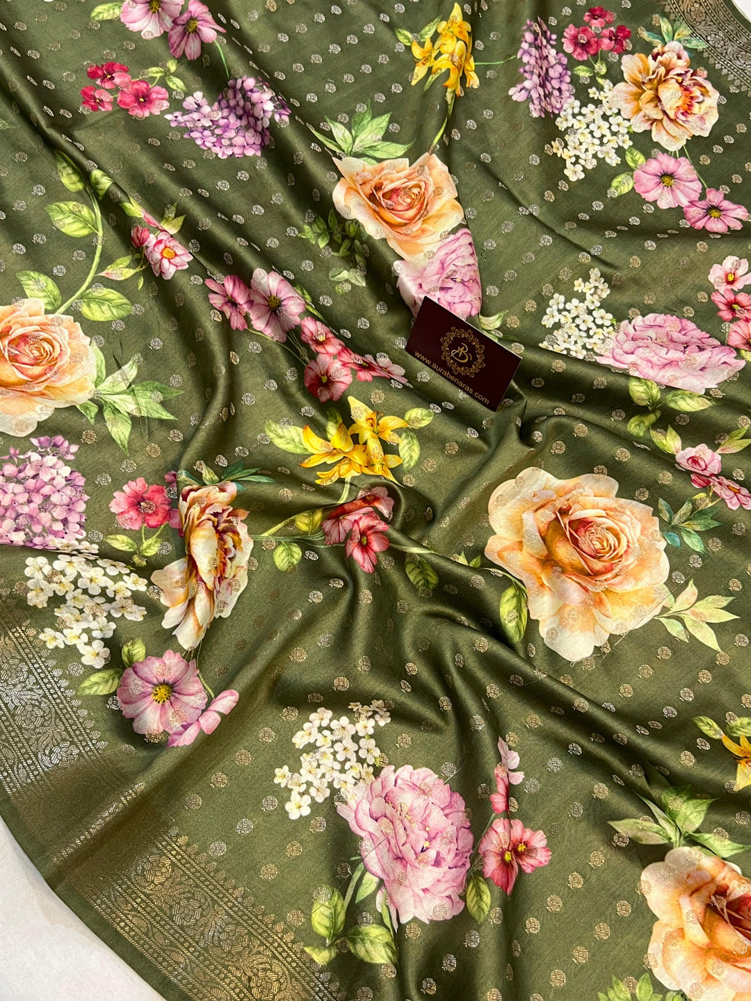 Mehendi Green Banarasi Handloom Chiniya Silk Saree