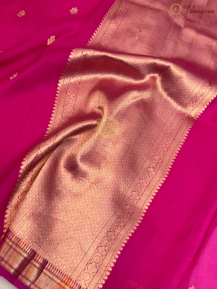 Rani Pink Pure Kora Silk Handloom Banarasi Saree
