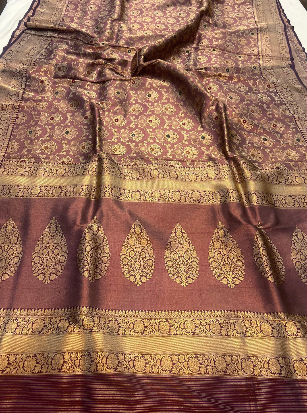 Deep Purple Banarasi Handloom Katan Silk Saree - Aura Benaras