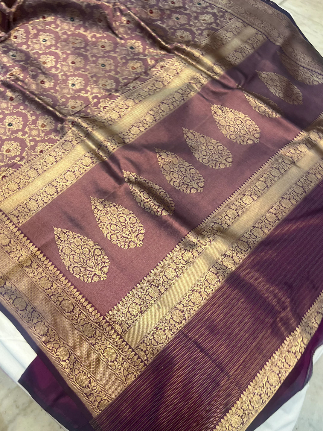 Deep Purple Banarasi Handloom Katan Silk Saree - Aura Benaras