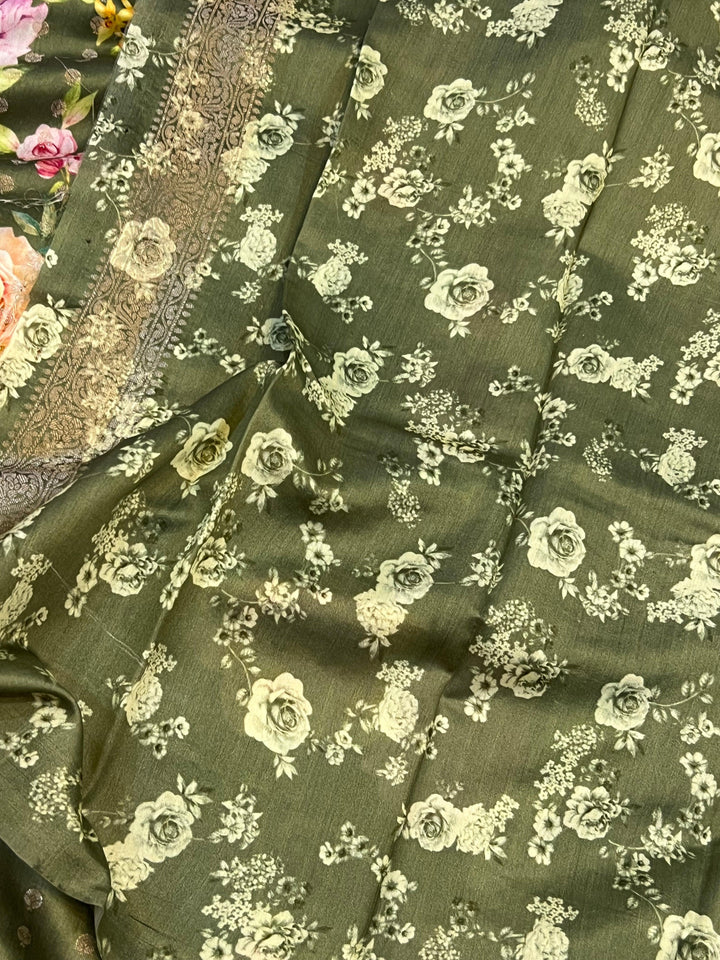 Mehendi Green Banarasi Handloom Chiniya Silk Saree