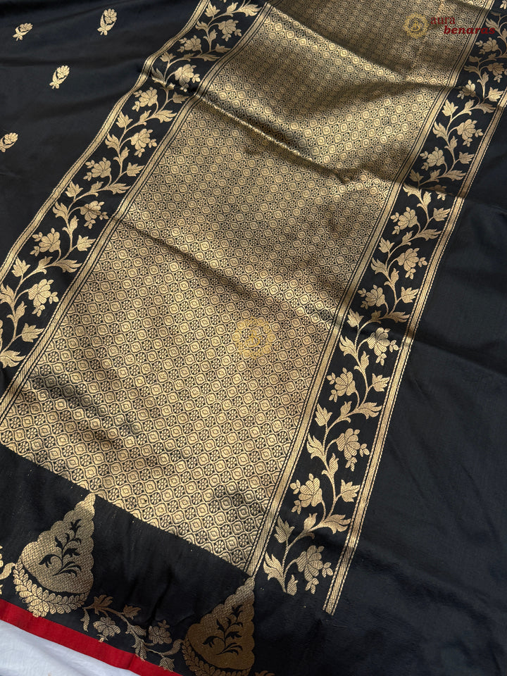 Black Pure Katan Silk Handloom Banarasi Saree
