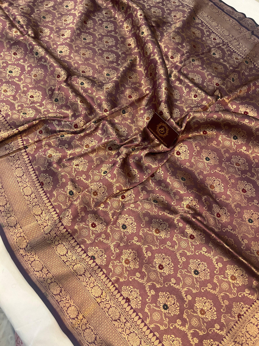 Deep Purple Banarasi Handloom Katan Silk Saree - Aura Benaras