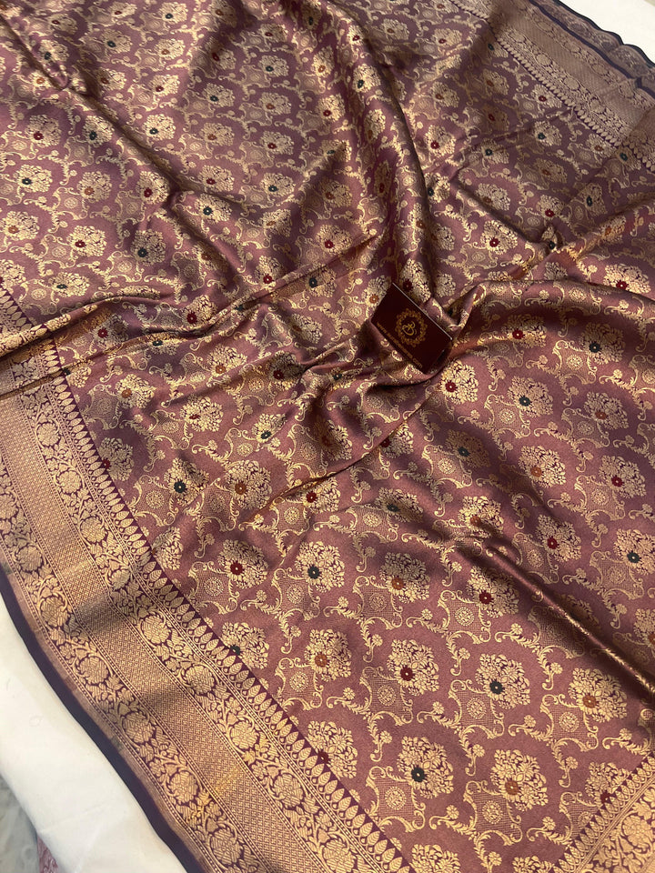 Deep Purple Banarasi Handloom Katan Silk Saree - Aura Benaras
