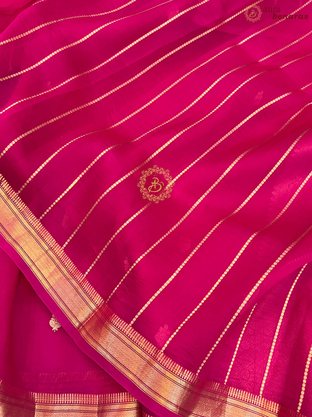 Rani Pink Pure Kora Silk Handloom Banarasi Saree