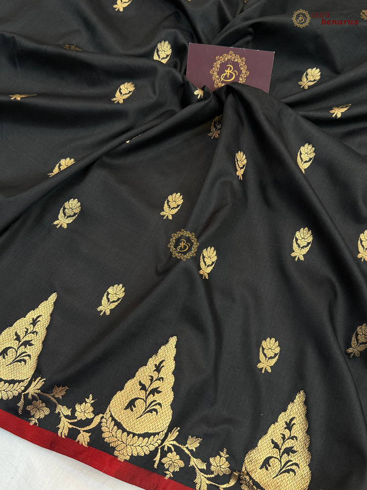 Black Pure Katan Silk Handloom Banarasi Saree