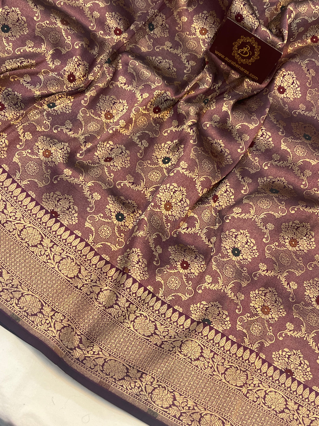 Deep Purple Banarasi Handloom Katan Silk Saree - Aura Benaras