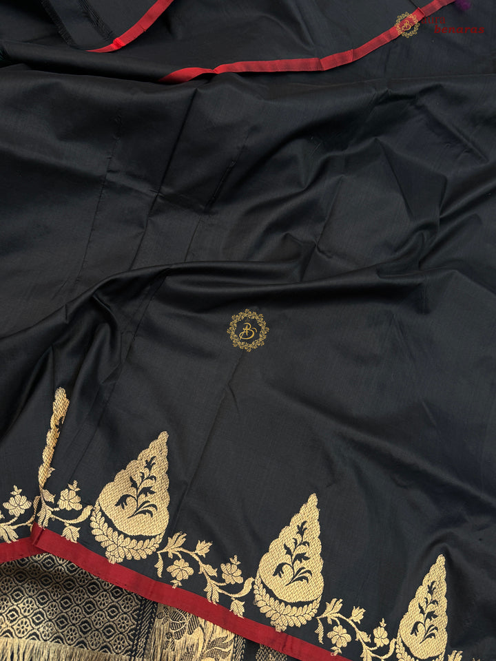 Black Pure Katan Silk Handloom Banarasi Saree