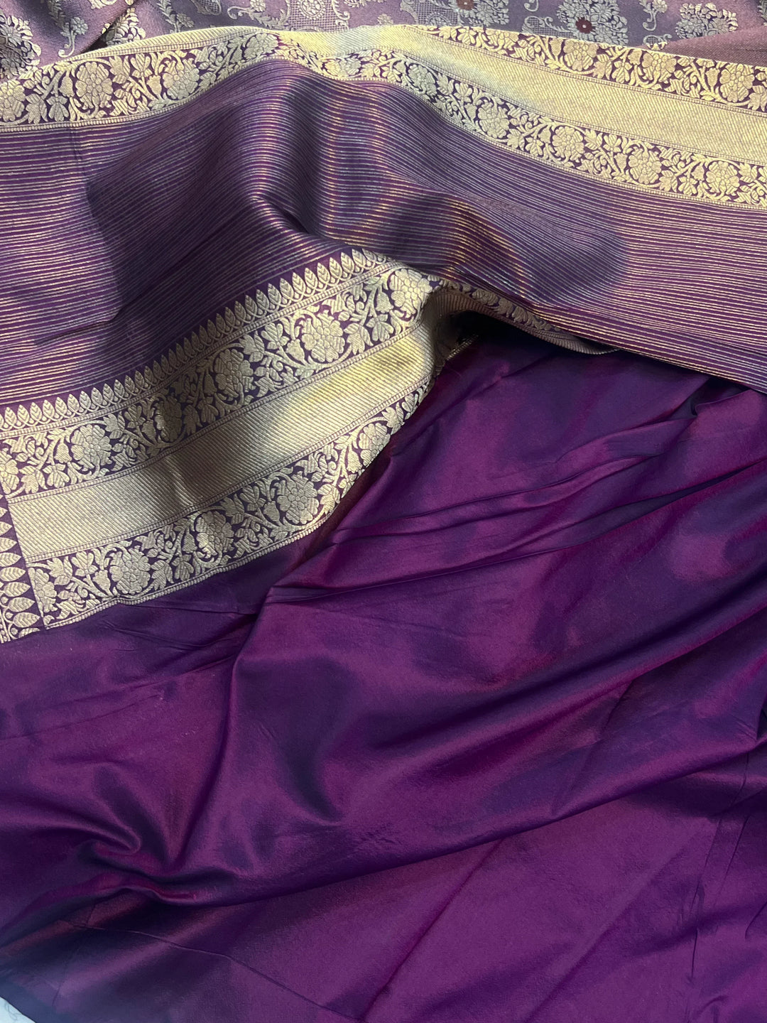 Deep Purple Banarasi Handloom Katan Silk Saree - Aura Benaras