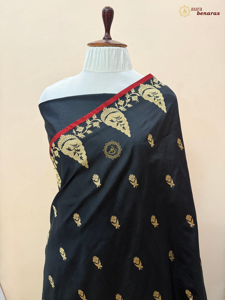 Black Pure Katan Silk Handloom Banarasi Saree