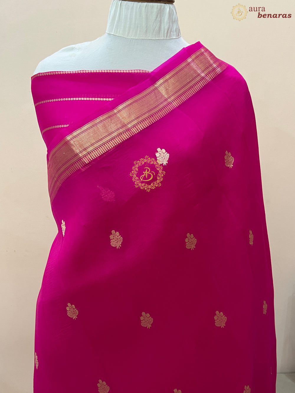Rani Pink Pure Kora Silk Handloom Banarasi Saree