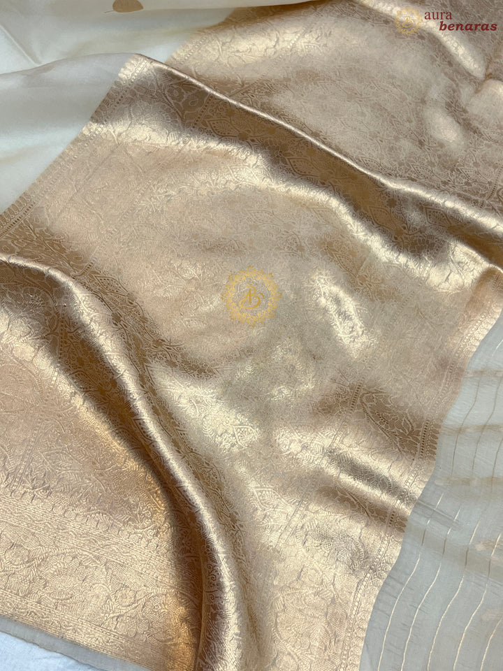 Cream Banarasi Handloom Kora Silk Saree