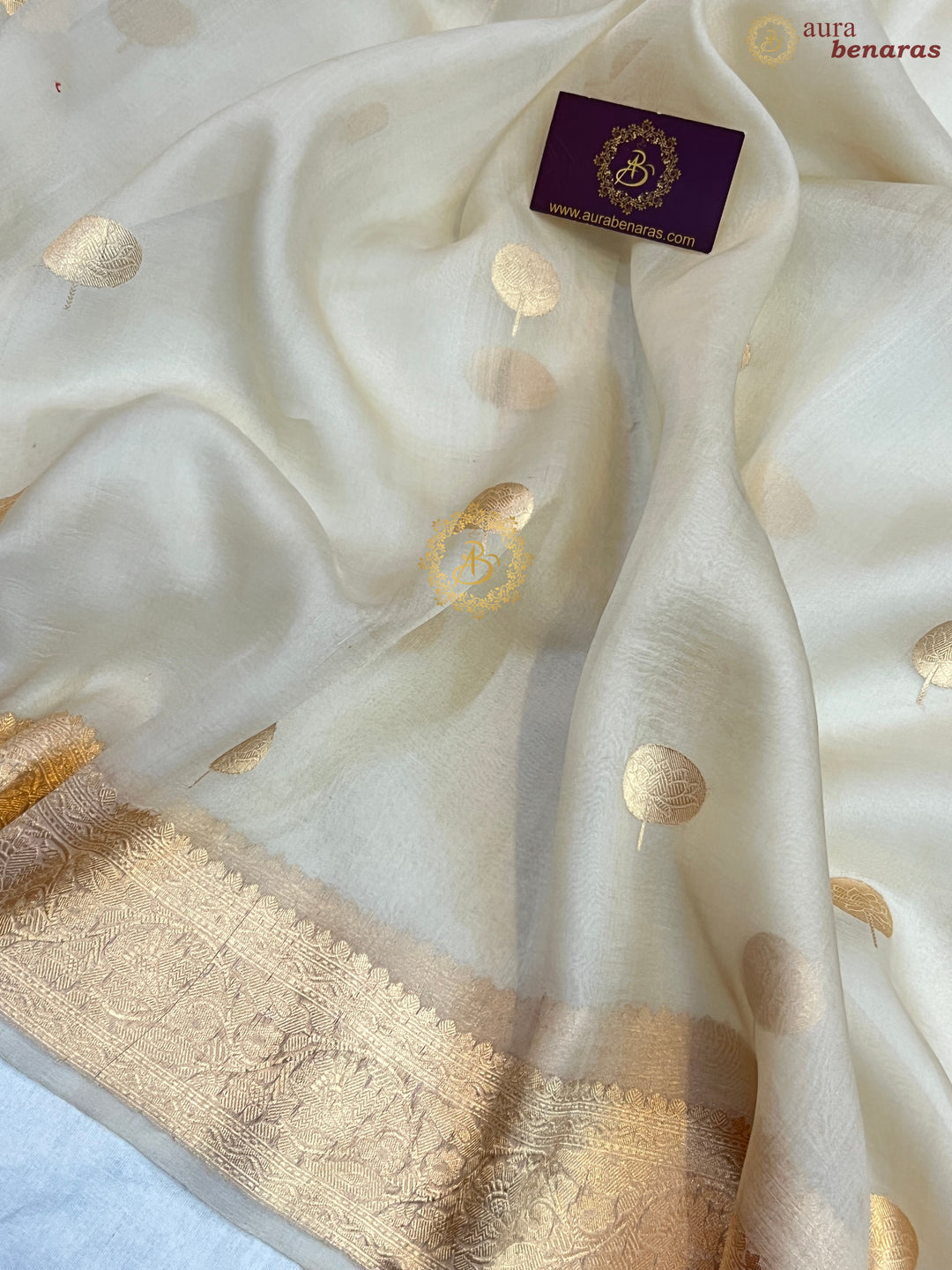 Cream Banarasi Handloom Kora Silk Saree