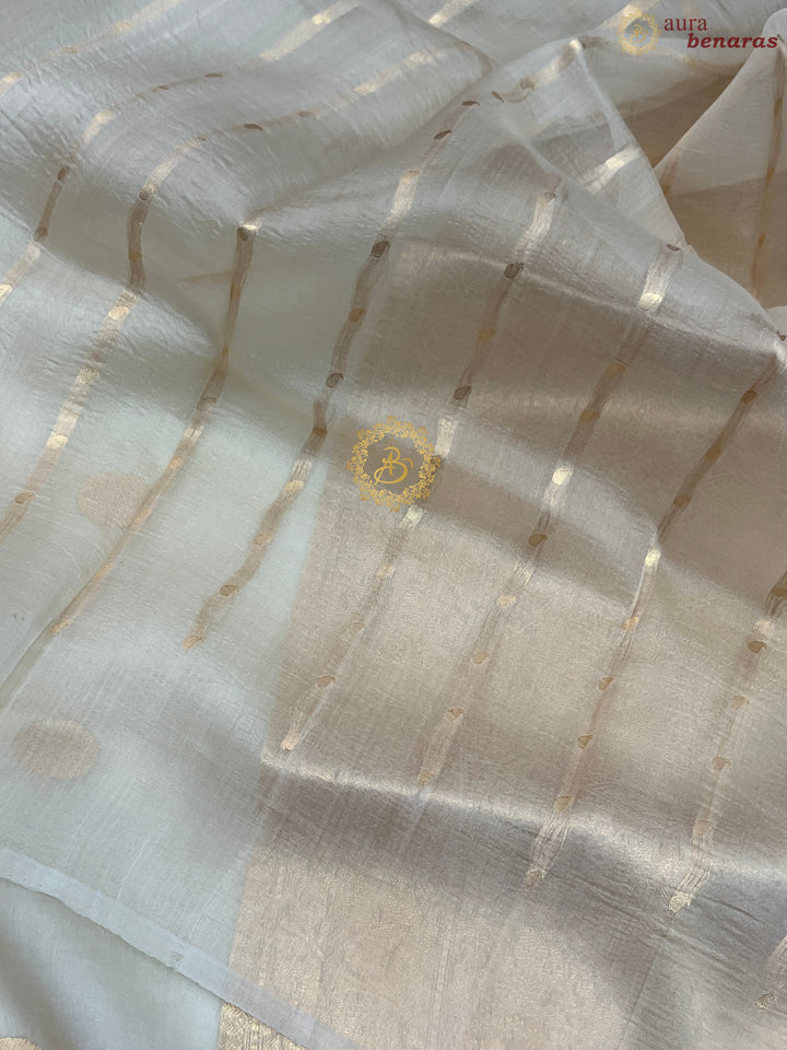 Cream Banarasi Handloom Kora Silk Saree