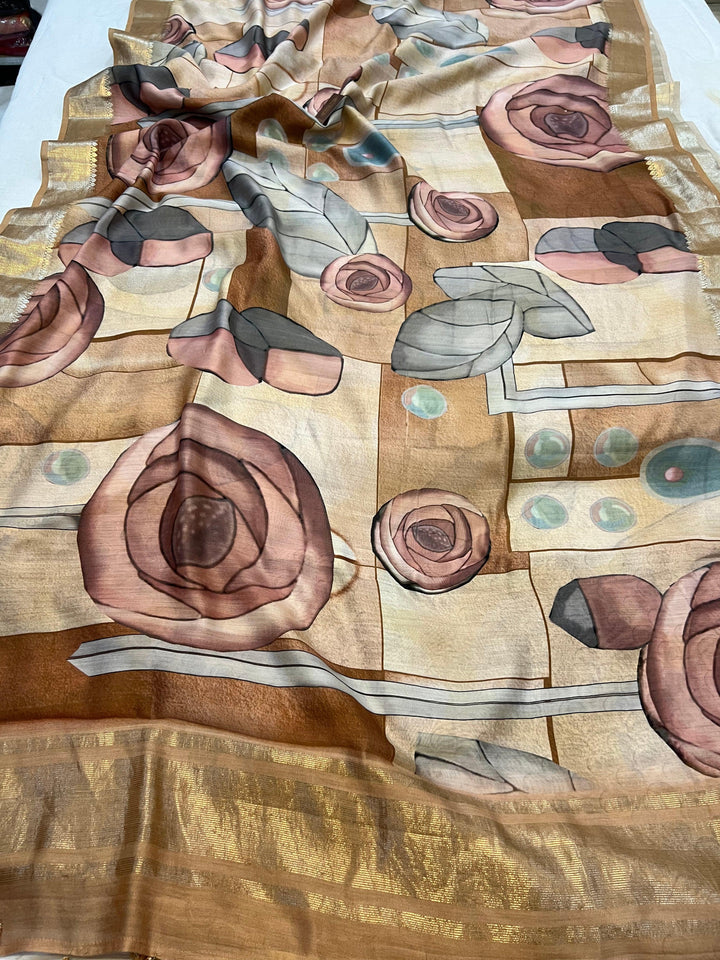 Beige Banarasi Handloom Chiniya Silk Saree