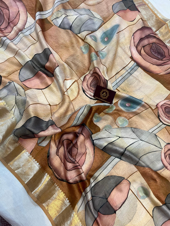 Beige Banarasi Handloom Chiniya Silk Saree