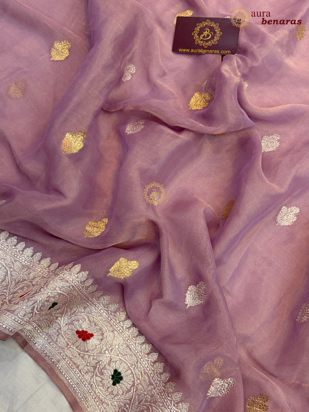 Lavender Chiffon Tissue Silk Banarasi Saree with Sona Rupa