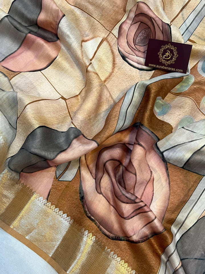 Beige Banarasi Handloom Chiniya Silk Saree