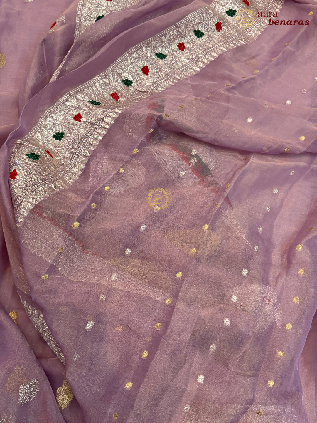 Lavender Chiffon Tissue Silk Banarasi Saree with Sona Rupa