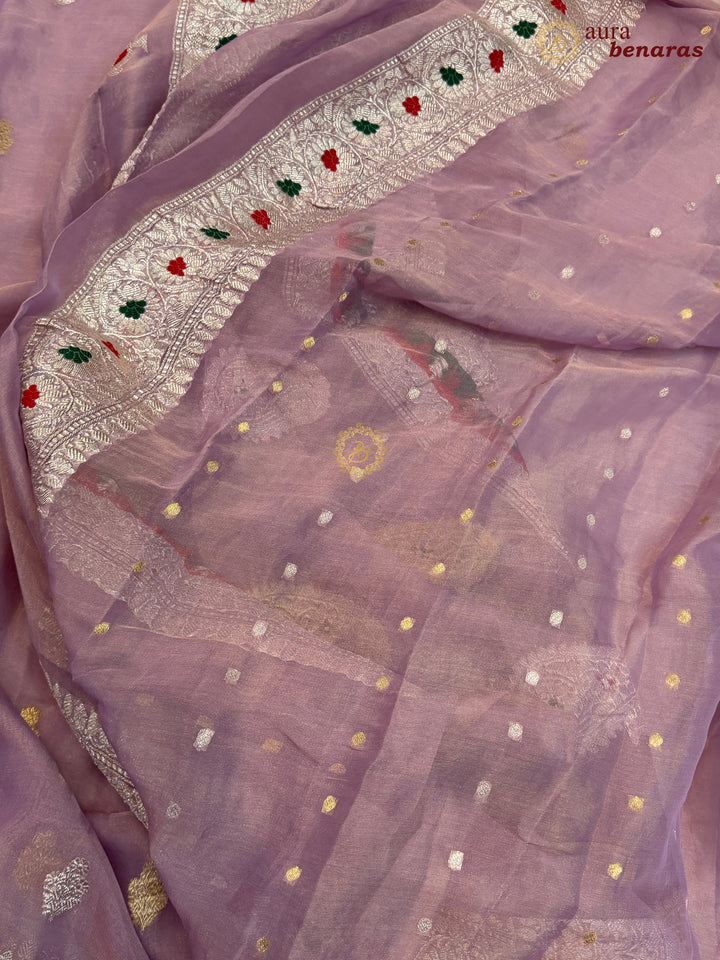 Lavender Chiffon Tissue Silk Banarasi Saree with Sona Rupa