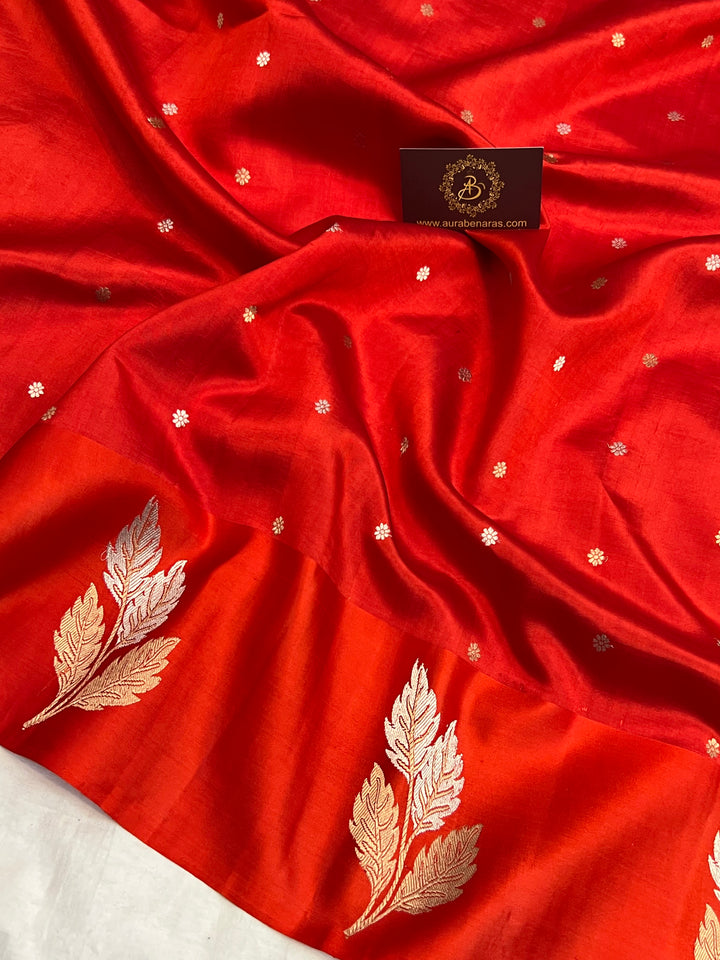 Red Pure Silk Handloom Banarasi Saree with Kadhwa motifs