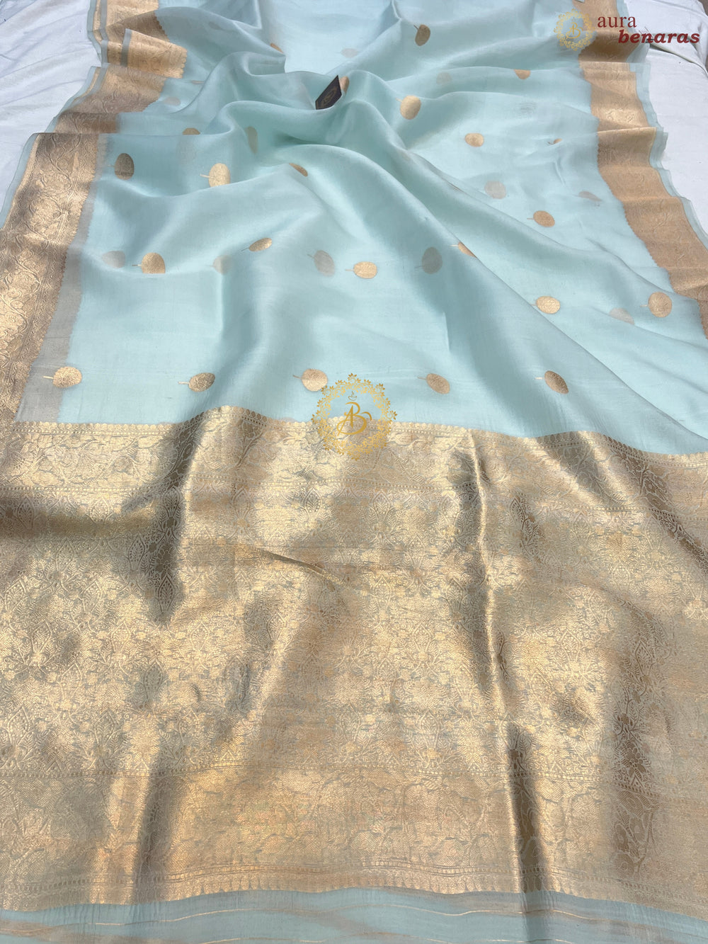 Pani Blue Banarasi Handloom Kora Silk Saree