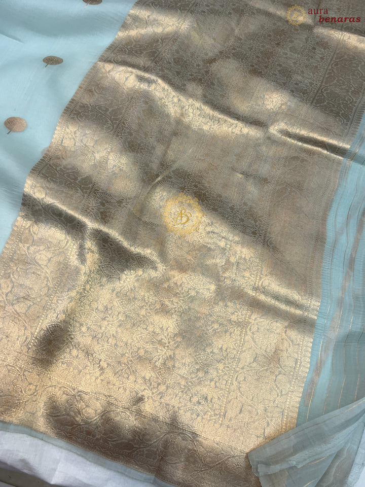 Pani Blue Banarasi Handloom Kora Silk Saree